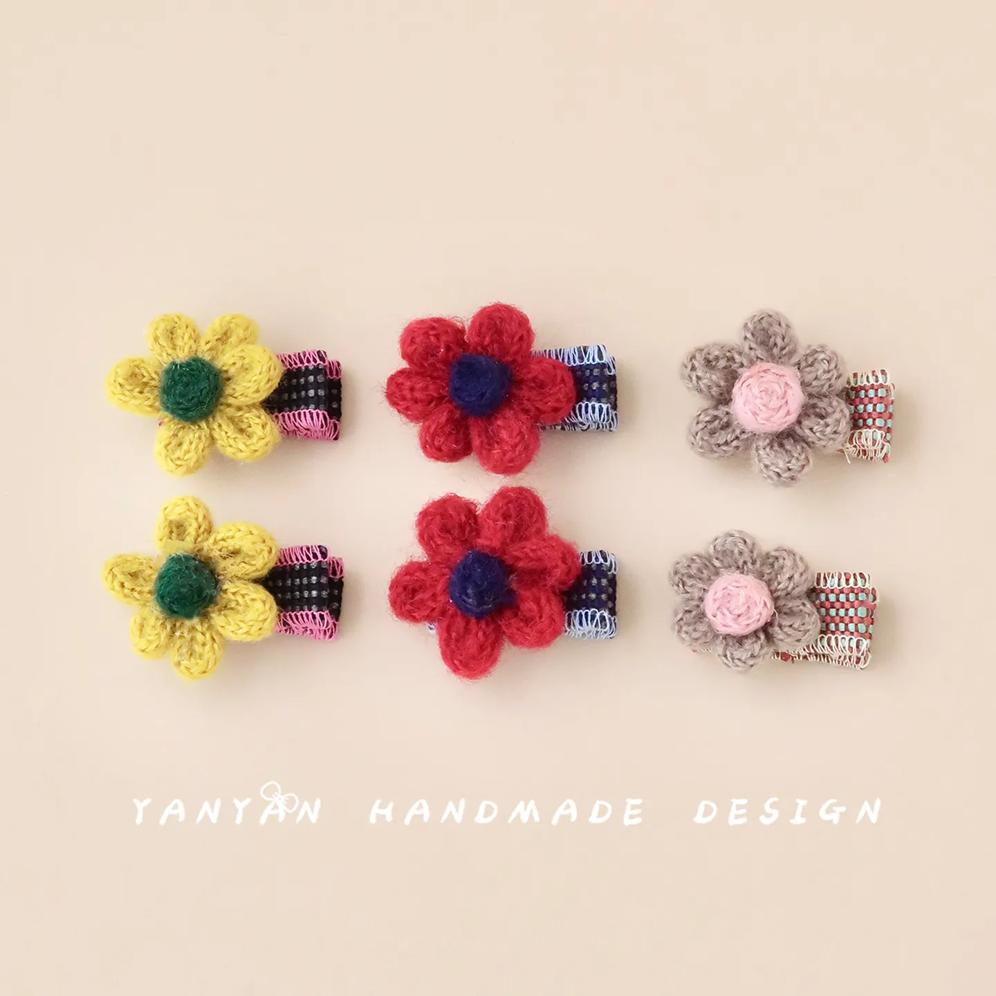 女童韩版手作毛线花朵发夹儿童秋季全包侧边碎发刘海夹宝宝发饰