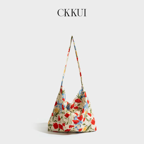 CKKUI森系浪漫花朵印花帆布包包