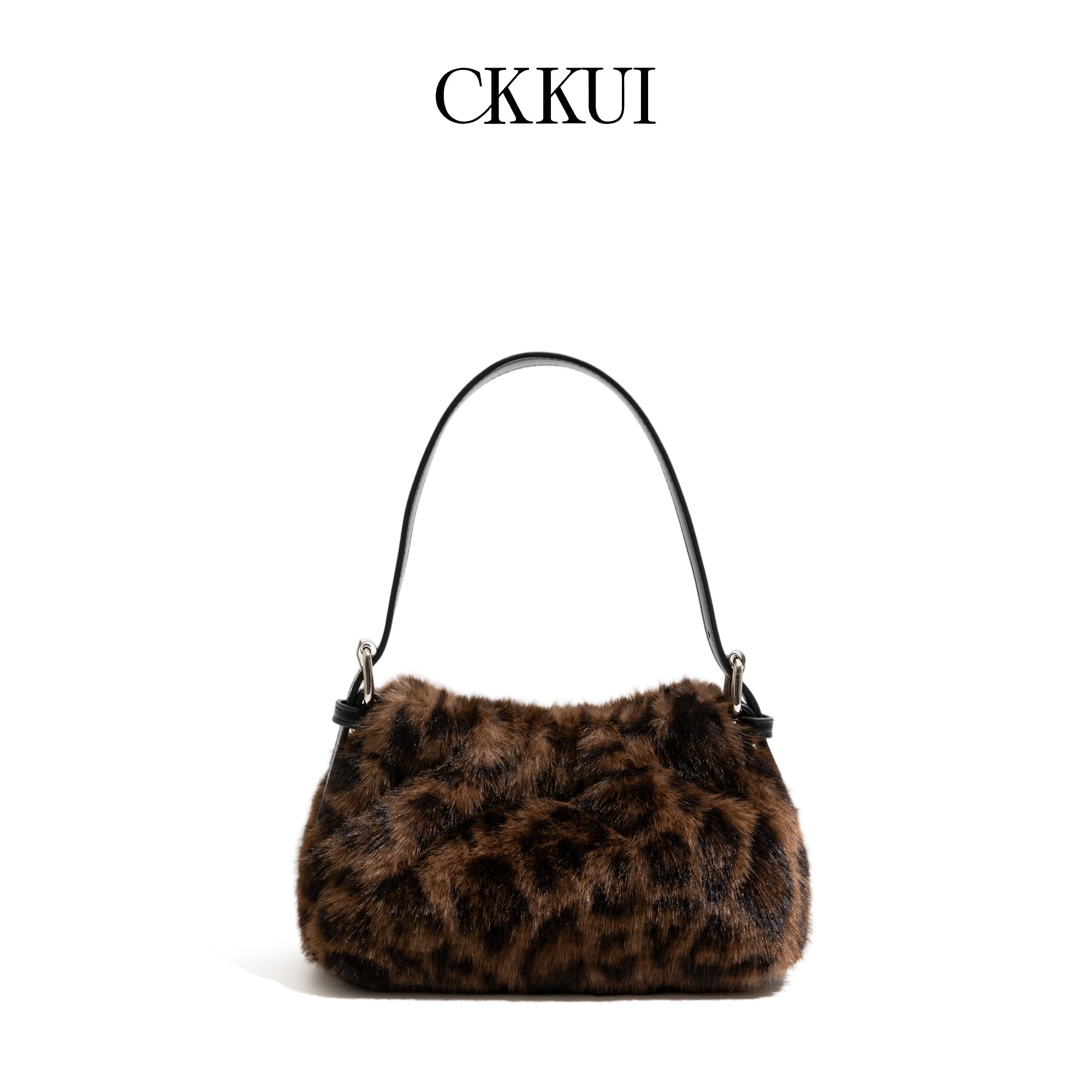 CKKUI复古秋冬豹纹毛绒女包新款