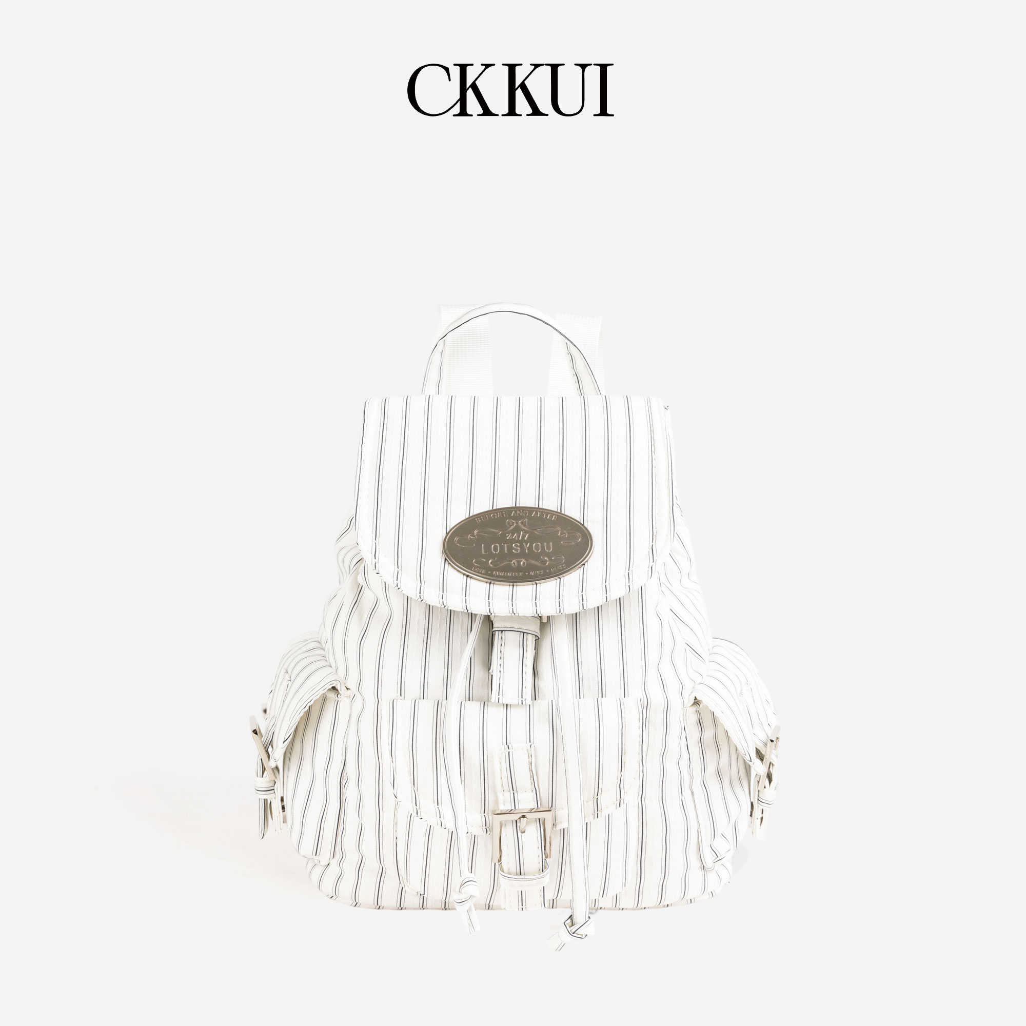 CKKUI 金智妮同款条纹双肩包女包2025年新款书包慵懒风旅行包背包