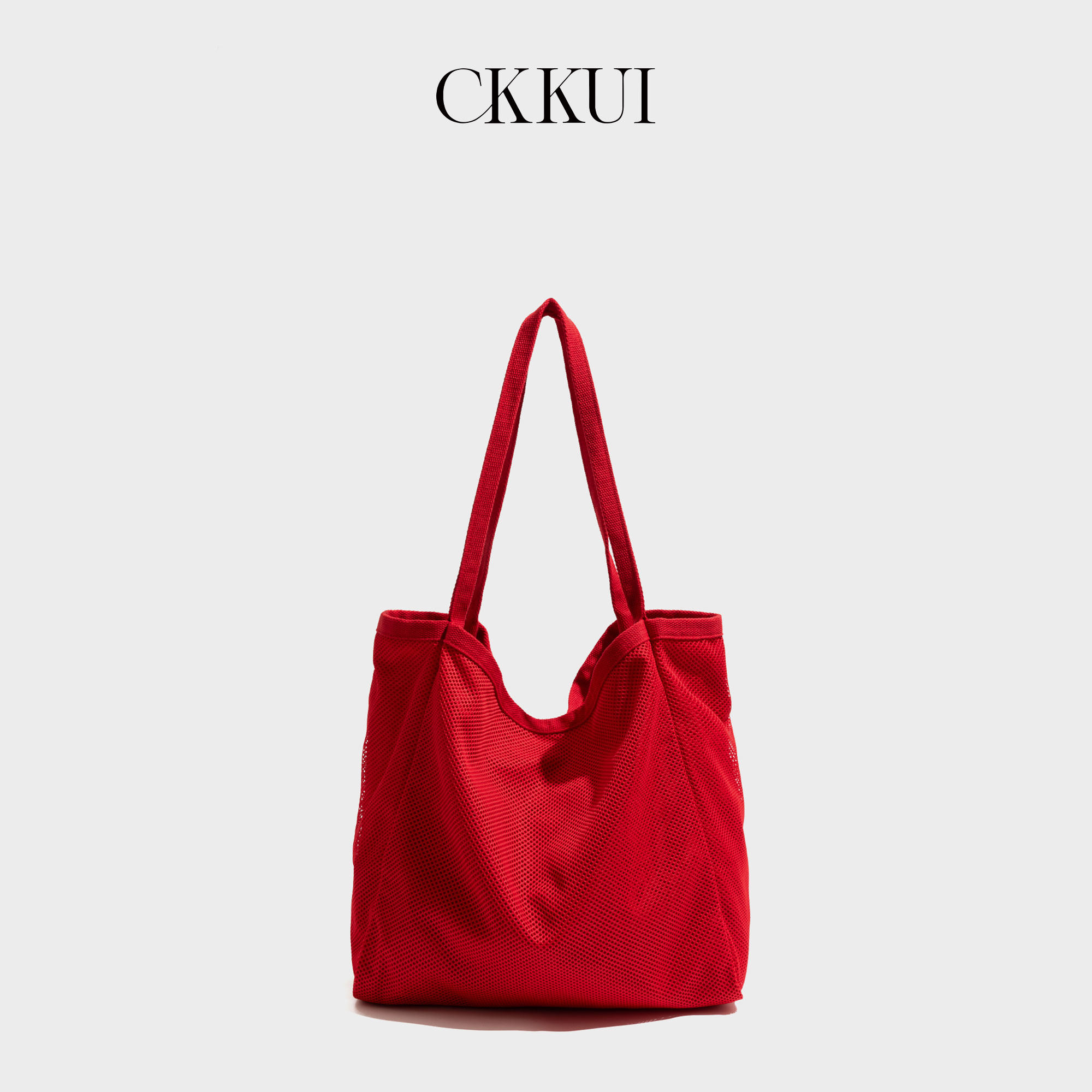 CKKUI 轻便网格帆布包包2026新款手提购物袋大容量通勤小众托特包