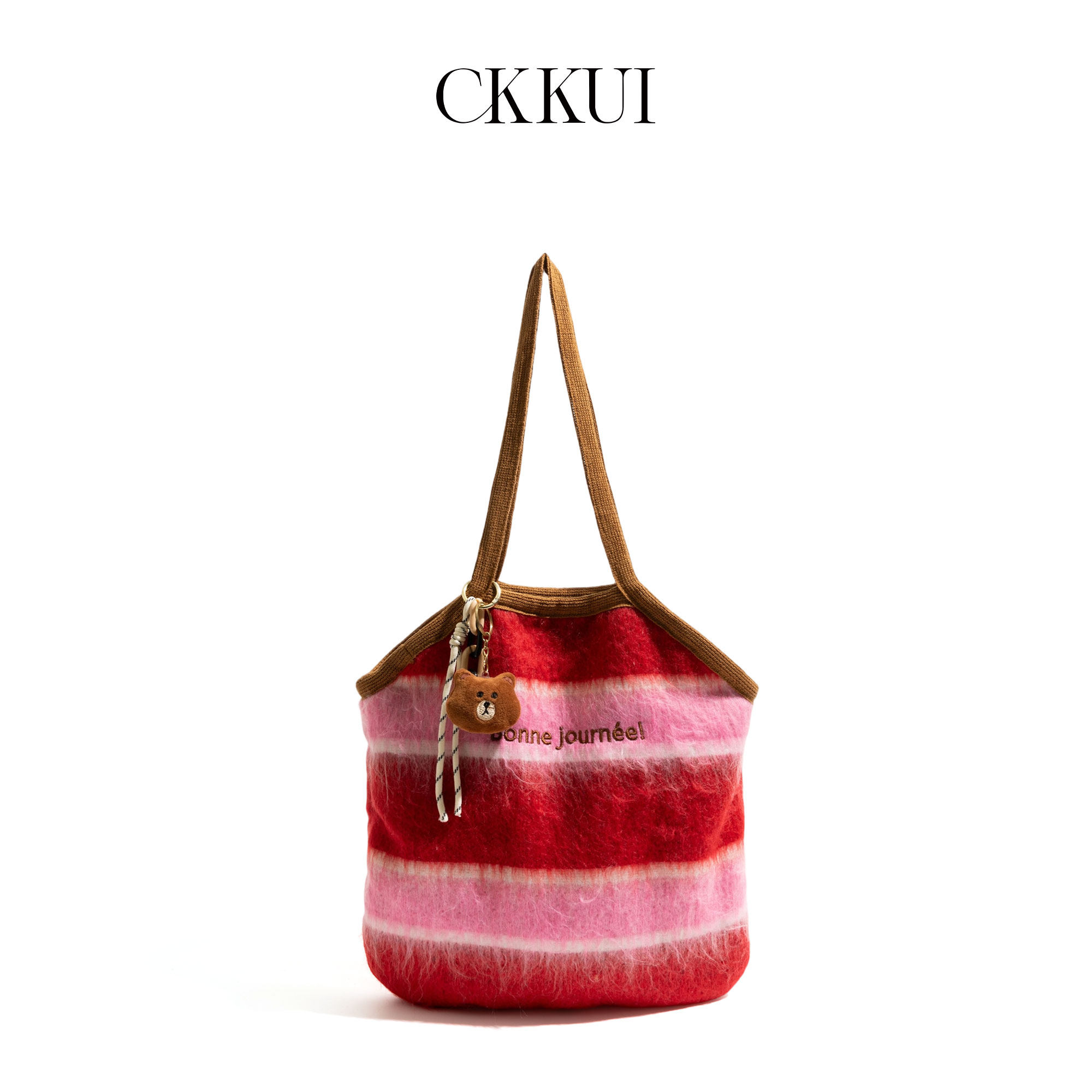 CKKUI 秋冬多巴胺粉色毛呢包包2025冬季条纹手提包慵懒通勤单肩包,箱包皮具/热销女包/男包,托特包,淘宝优惠券,粉丝福利购,淘宝优惠卷