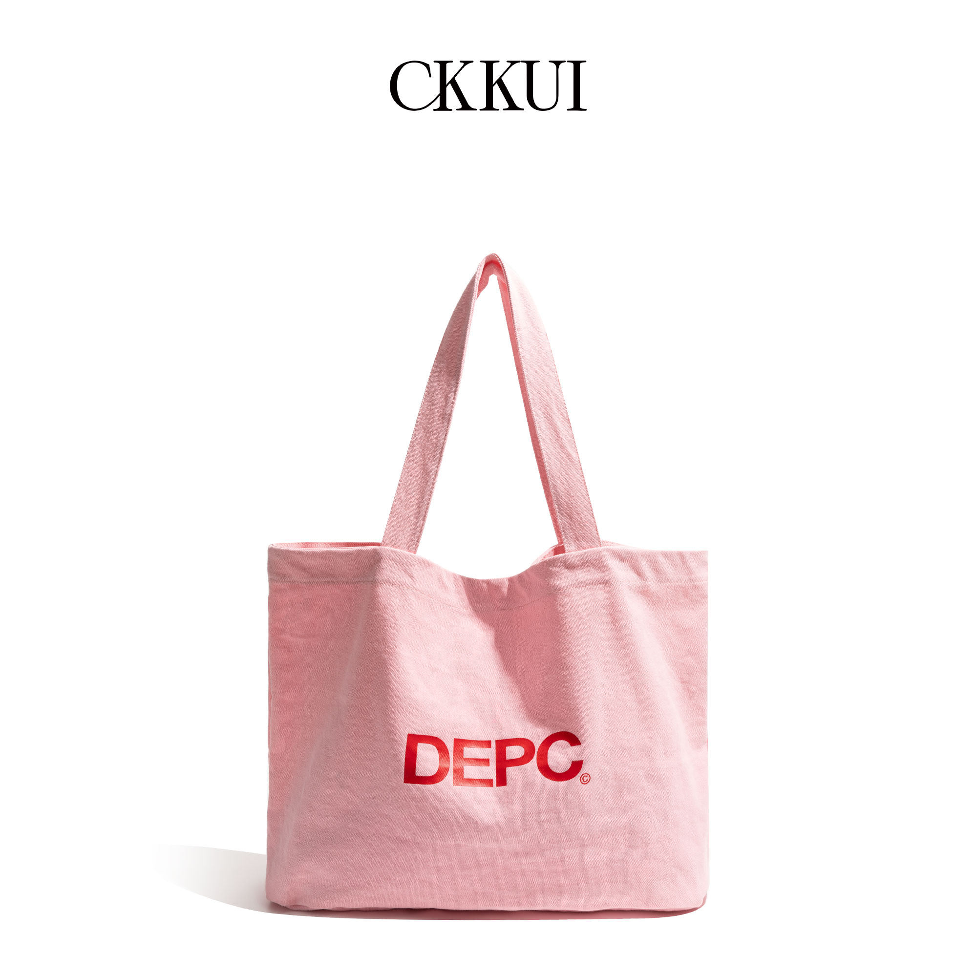 CKKUI 韩系简约帆布粉色包包女款字母印花单肩包小清新慵懒托特包