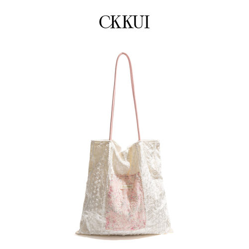 CKKUI复古新中式珠光粉色帆布包