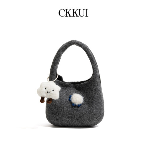 CKKUI复古毛球编织包包2025秋冬