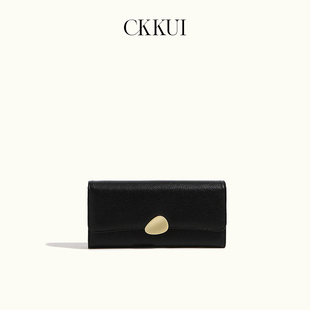 CKKUI 钱包女士手拿包长款2026新款三折叠皮夹包简约纯色多位卡包
