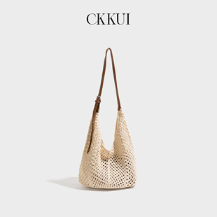 CKKUI 简约小清新编织包包2026夏季针织包慵懒风大容量单肩hobo包