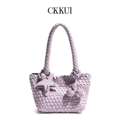 CKKUI韩系简约真皮多巴胺编织包