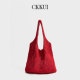 CKKUI 简约手工编织红色包包2026新款 针织镂空包慵懒风手提单肩包