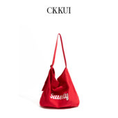 CKKUI 韩系简约帆布红色包包女款 2025初夏穿搭大容量单肩包托特包