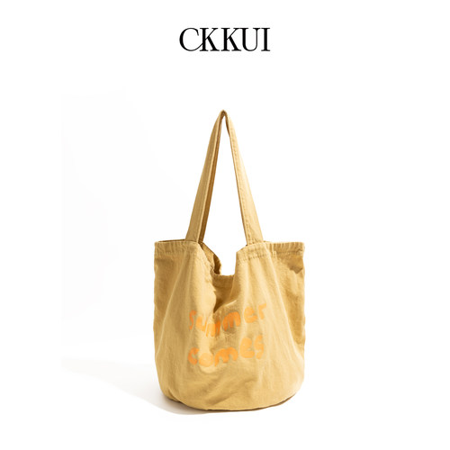 CKKUI简约小清新日光黄帆布包包