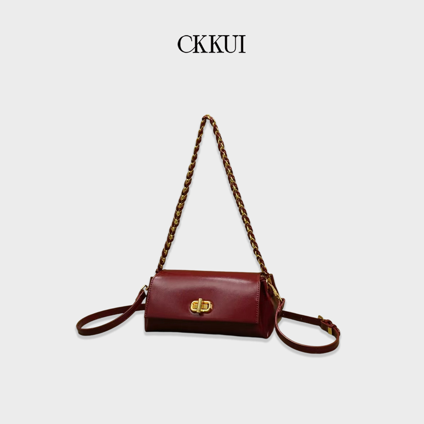 CKKUI 油蜡皮质感酒红色pu包包2026新款链条腋下包小众手提单肩包,箱包皮具/热销女包/男包,腋下包,淘宝优惠券,粉丝福利购,淘宝优惠卷
