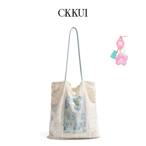 CKKUI新中式蕾丝刺绣帆布包包
