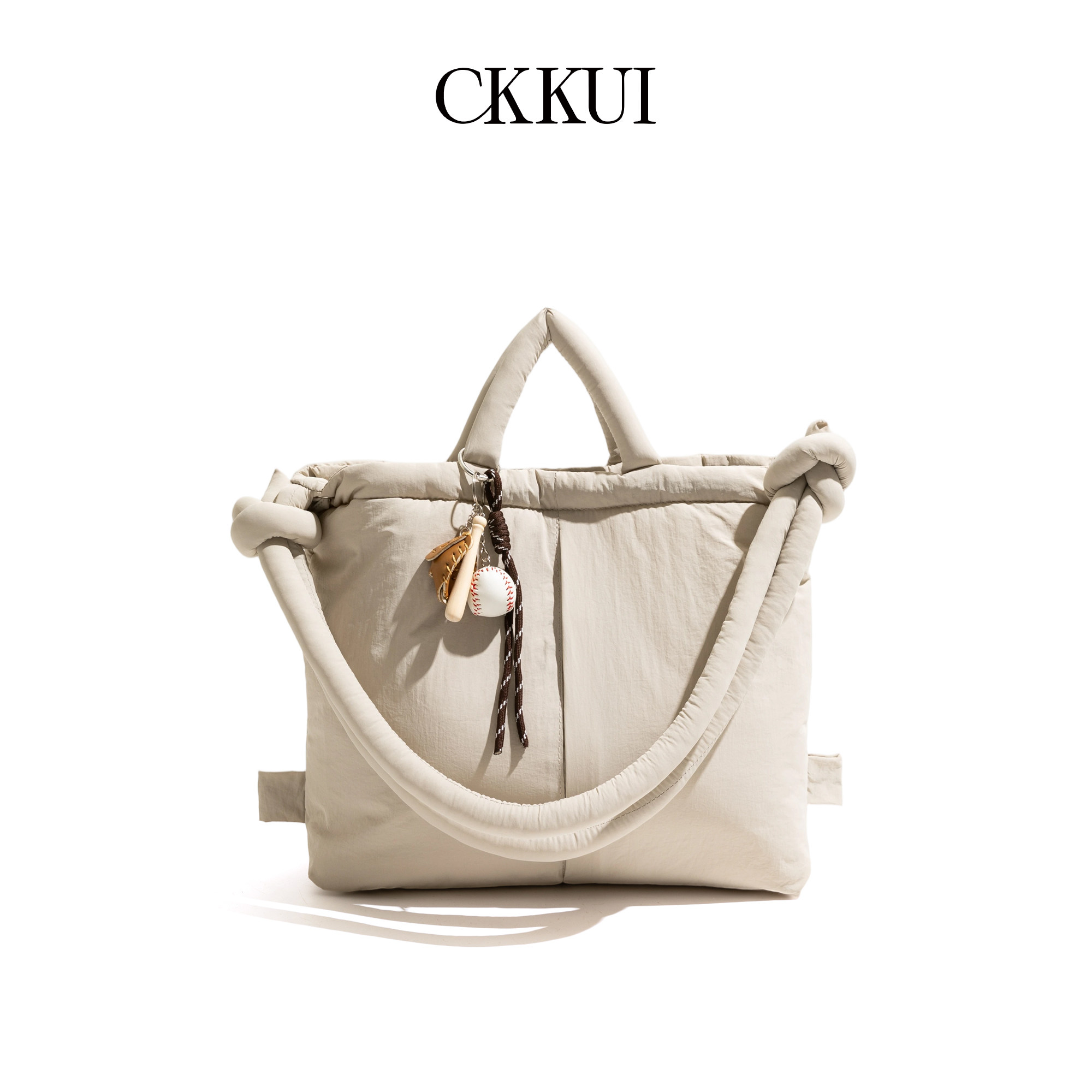 CKKUI 韩系纯色夹棉包包2025秋冬抽绳设计感手提包棉服斜跨单肩包