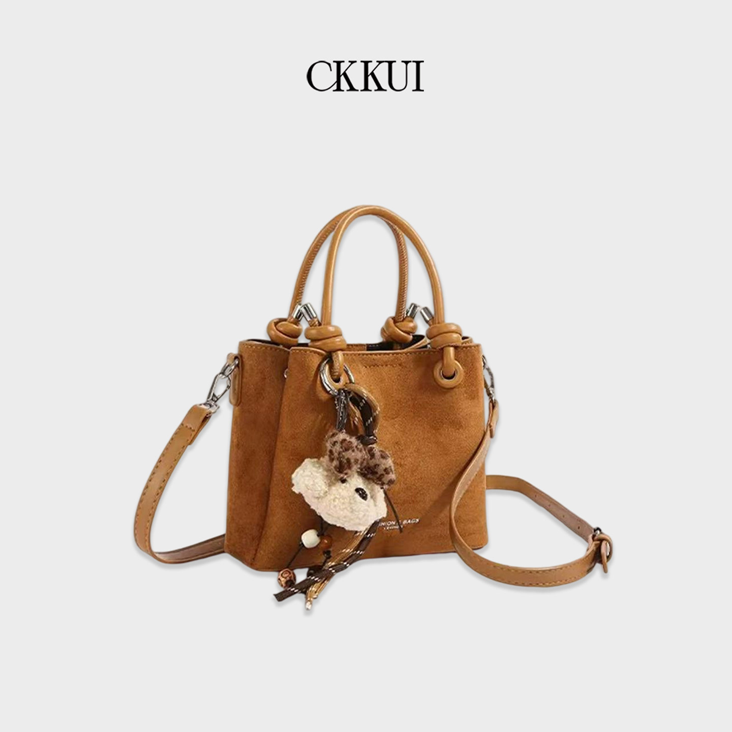 CKKUI 复古焦糖棕绒面包包2026新款水桶包慵懒风通勤手提包单肩包,箱包皮具/热销女包/男包,托特包,淘宝优惠券,粉丝福利购,淘宝优惠卷