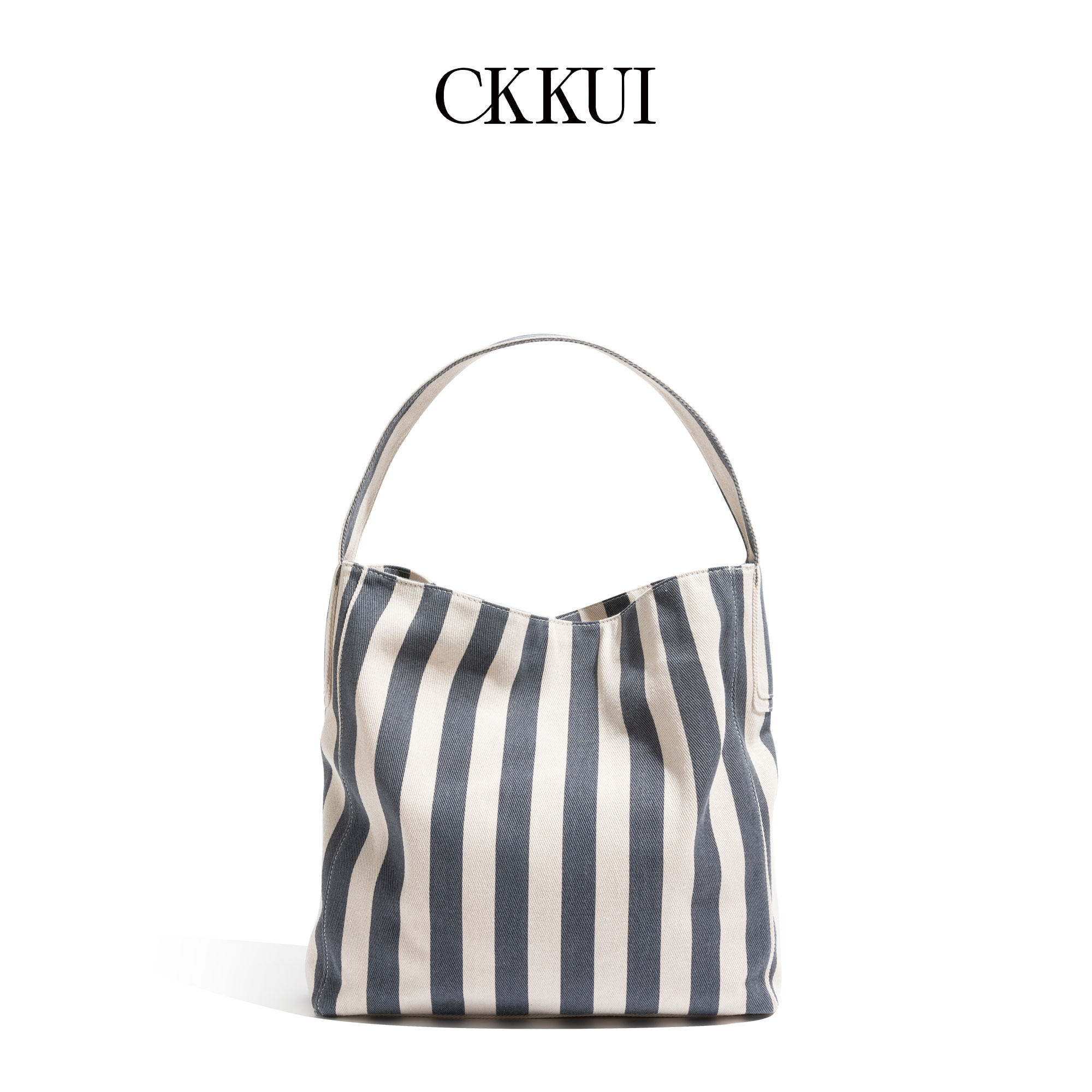 CKKUI 韩系松弛感条纹帆布包包女款学生上课大容量百搭单肩托特包