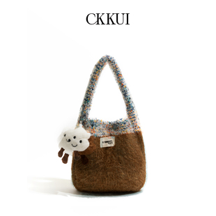 CKKUI 复古糖炒栗子风编织包包2025冬季针织手提包慵懒通勤手拎包