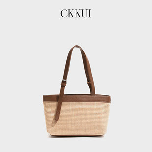 CKKUI 海边休闲度假风编织包包2026春季简约草编包手提单肩托特包
