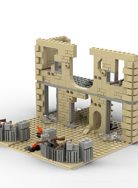 积木玩具拼装小颗粒大儿童男孩军事场景战场废墟武器步枪堡垒碉堡