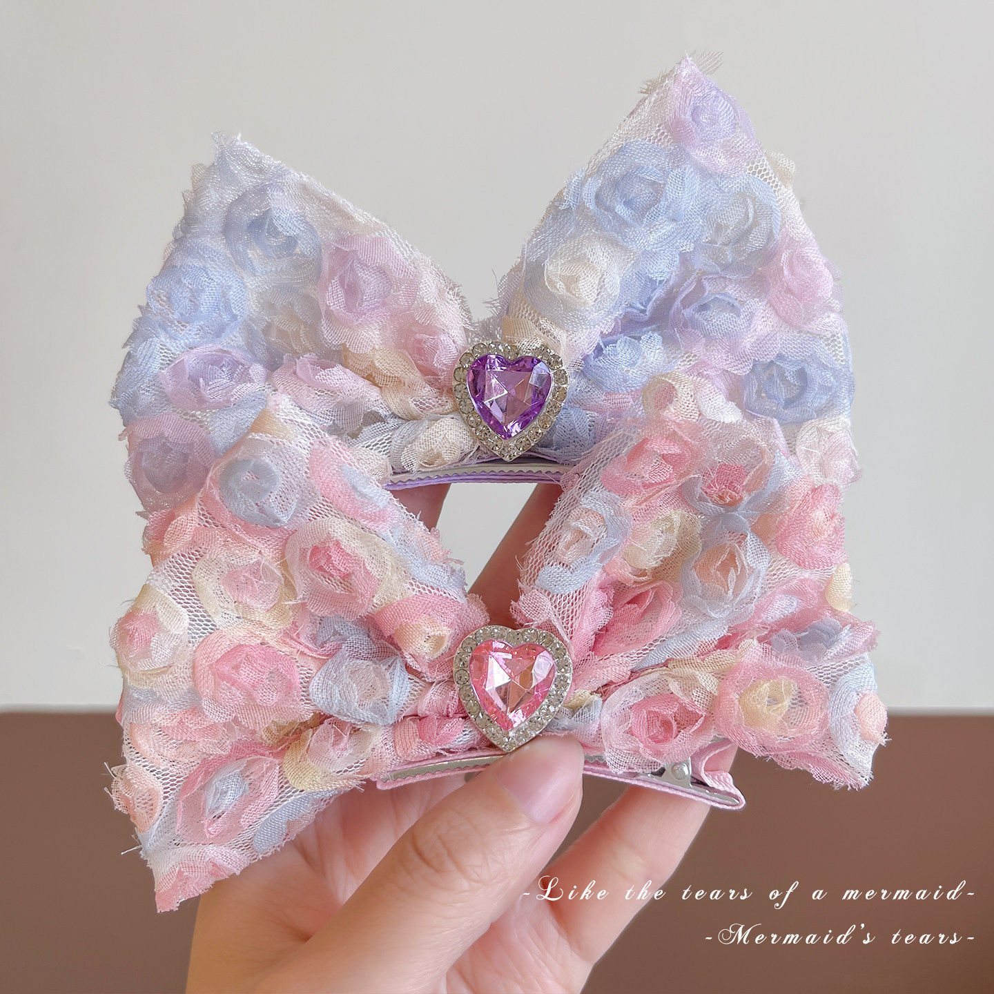 新款韩版梦幻渐变彩虹玫瑰花朵蝴蝶结儿童发夹发绳飘带女童头饰