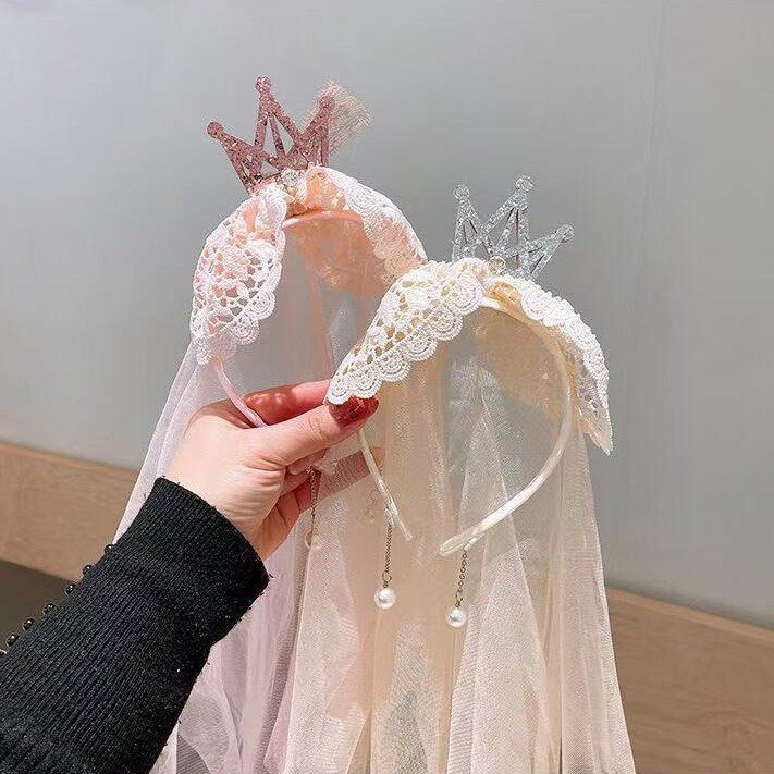 女童皇冠发箍头纱女宝宝花童礼服头饰洛丽塔公主裙儿童生日发饰品