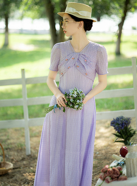 花间裳/海伦/原创法式紫色连衣裙显瘦甜美森系长裙夏季2024新款