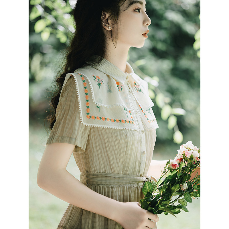 花间裳/北国秘境/原创森系春夏秋系带雪纺连衣裙法式复古收腰新品