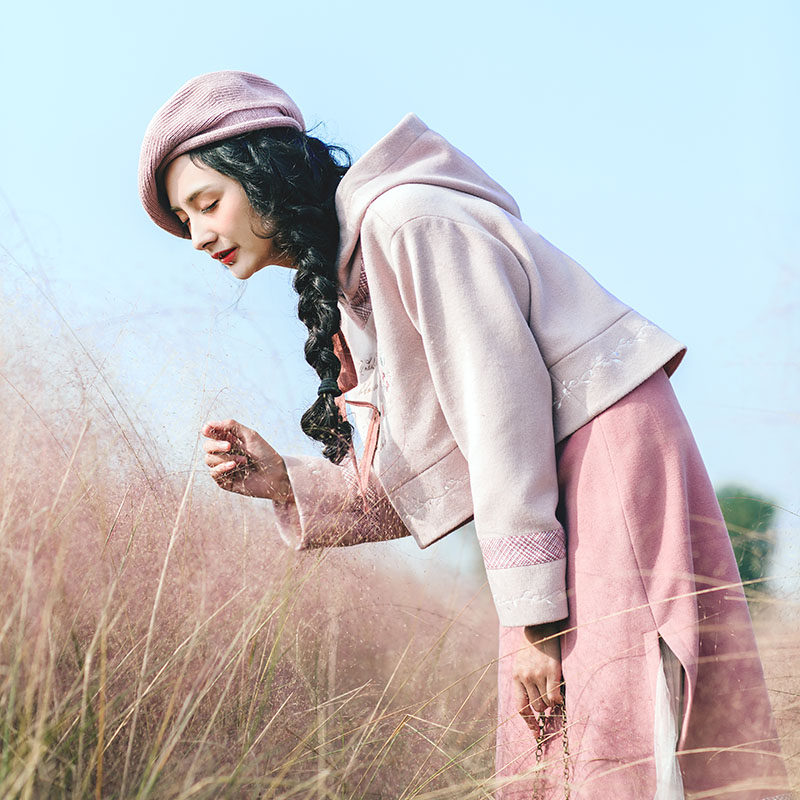 花间裳/粉黛草/原创长袖套头连帽卫衣女春秋款慵懒风外套2024新款