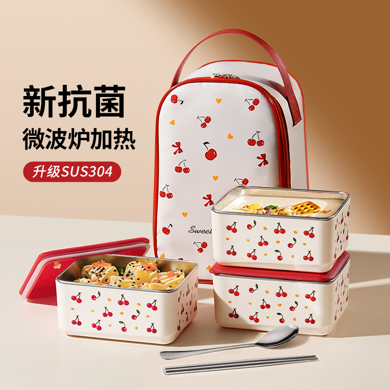 不锈钢保温饭盒上班族微波炉加热成人大容量学生专用带饭便当餐盒