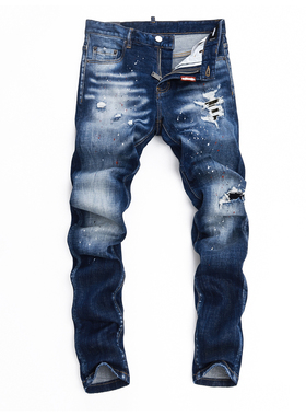 D Jeans Skinny Ripped Jeans 美式高街泼墨破洞修身男裤牛仔裤子