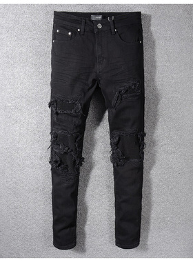 AMR jeans AMR pants torn jeans MX1高街破洞补丁牛仔裤子