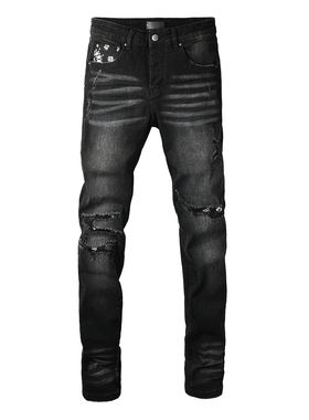AMR jeans MX1 美式修身长裤太一头巾街头高街破洞紧身男牛仔裤子