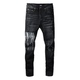 jeans pants torn AMR jeans高街破洞紧身印花牛仔裤 子