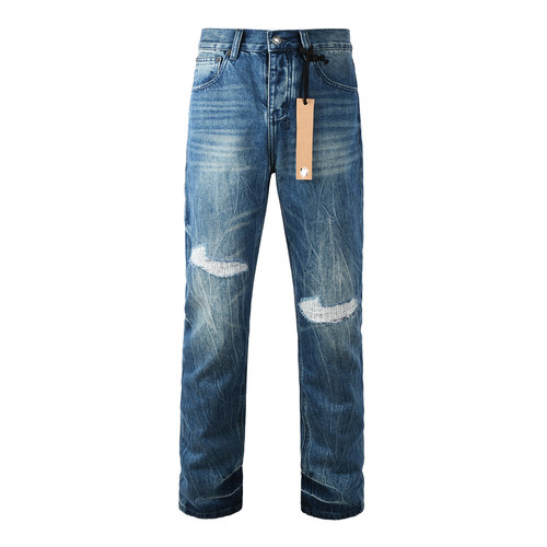 KUS jeans 美式直筒长裤休闲高街破洞阔腿男牛仔裤子
