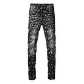 jeans 高街破洞印花修身 pants PUR torn jeans美式 紧身牛仔裤 子