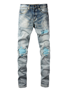 AMR jeans MX1A米尔 美式修身长裤耐磨高街破洞紧身牛仔裤子