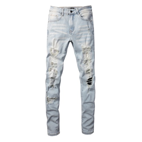 AMR jeans AMR pants torn jeans MX12高街破洞美式蓝色牛仔裤子