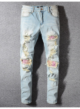 AMR jeans AMR pants torn jeans MX1高街破洞补丁牛仔裤子