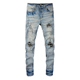 jeans pants torn AMR MX12高街破洞蓝色牛仔裤 子