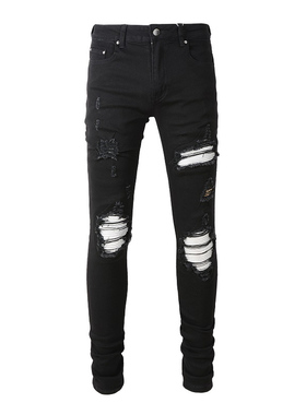AMR jeans AMR pants torn jeans MX12高街破洞黑色牛仔裤子