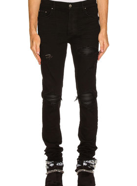 AMR jeans AMR pants torn jeans高街破洞紧身拼接牛仔裤子