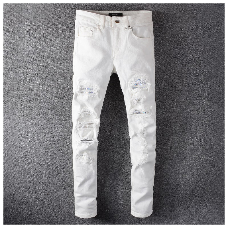 AMR jeans AMR pants torn jeans MX1高街破洞烫钻牛仔裤子