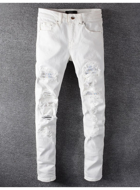 AMR jeans AMR pants torn jeans MX1高街破洞烫钻牛仔裤子