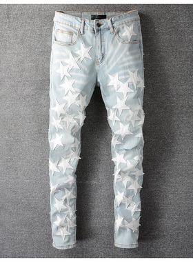 AMR jeans AMR pants torn jeans MX1高街破洞贴星星牛仔裤子