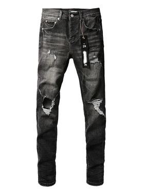 PUR jeans  pants torn jeans美式高街破洞黑色牛仔裤子