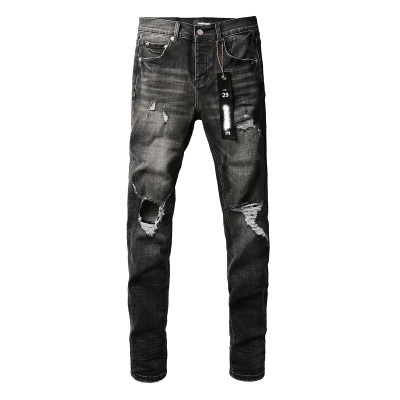 PUR jeans  pants torn jeans美式高街破洞黑色牛仔裤子