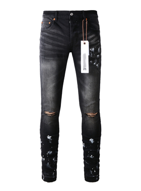 PUR jeans  pants torn jeans美式高街破洞黑色牛仔裤子