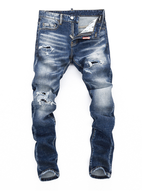 D Jeans Skinny Ripped Jeans 美式高街破洞补丁修身男裤牛仔裤子