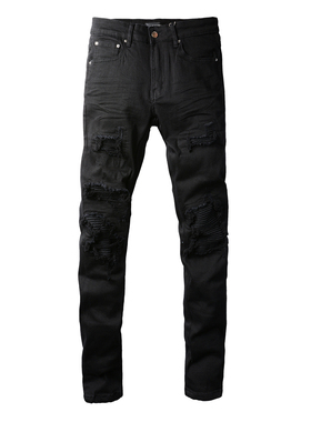 AMR jeans AMR pants torn jeans高街破洞紧身黑色牛仔裤子