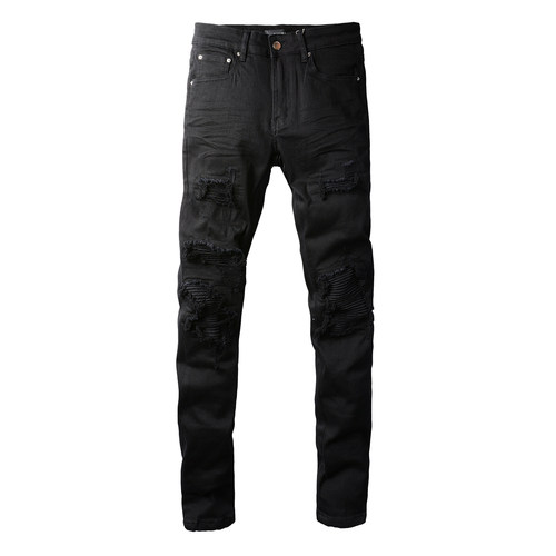 AMR jeans AMR pants torn jeans高街破洞紧身黑色牛仔裤子